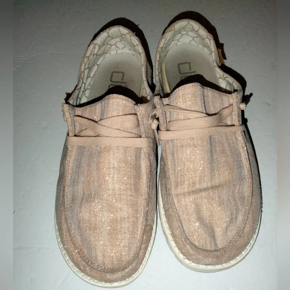 Hey Dude (Size 8) Pink Champagne Wendy Sparkle Slip-on Casual Comfort Sneakers